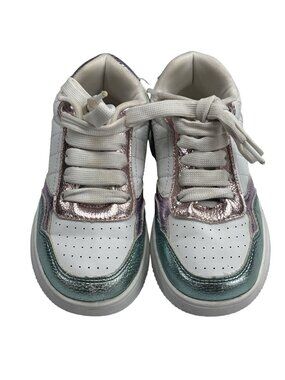 BCBG Girls Metallic Accent White Sneakers Size 11 With Quilted Design & Lace-Up